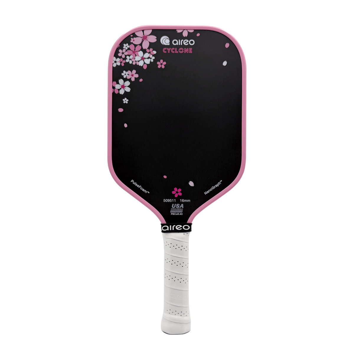 AIREO Cyclone 16mm Cherry Blossom Pickleball Paddle – USAP PBCoR .43 Certified NanoGraph Grit Surface - Unlimited Pickleball Zone