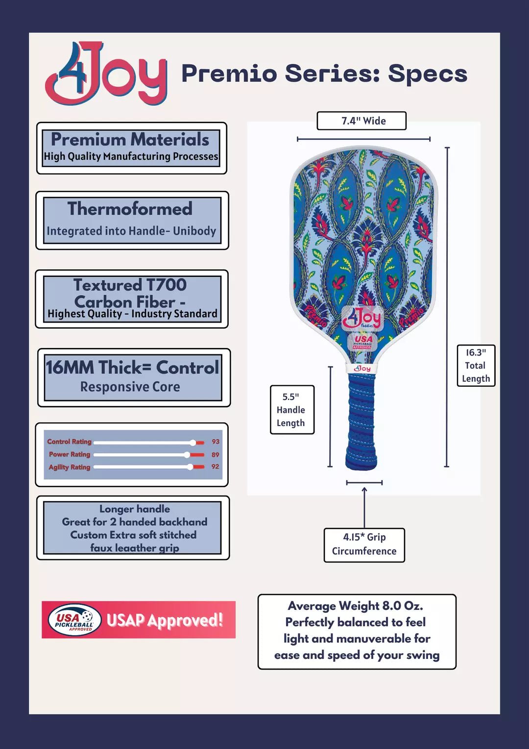 Damask - Premio Series 4Joy Pickleball Paddle - Unlimited Pickleball Zone