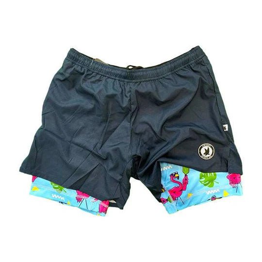 Mens 2-1 Compression Navy/flamingo liner 7" short - Unlimited Pickleball Zone