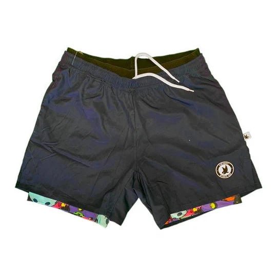 Mens 2-1 Compression Navy/Neon Motley Pickleball 7" Shorts - Unlimited Pickleball Zone
