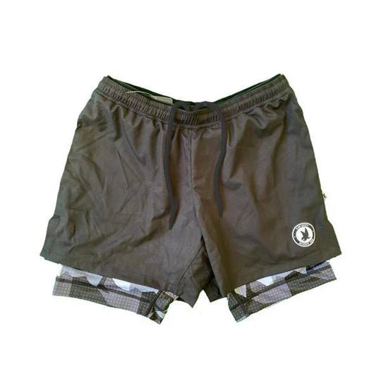 Mens 2-1 Compression Solid Black Eagle 7" Camo Shorts - Unlimited Pickleball Zone
