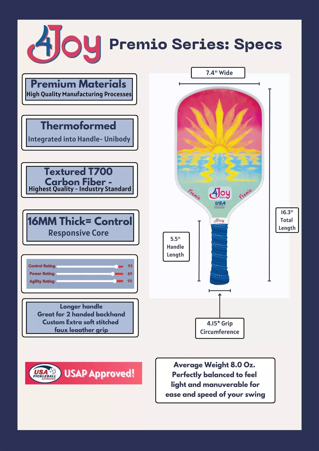Sunset - Premio Series - 4Joy Pickleball Paddle - Unlimited Pickleball Zone